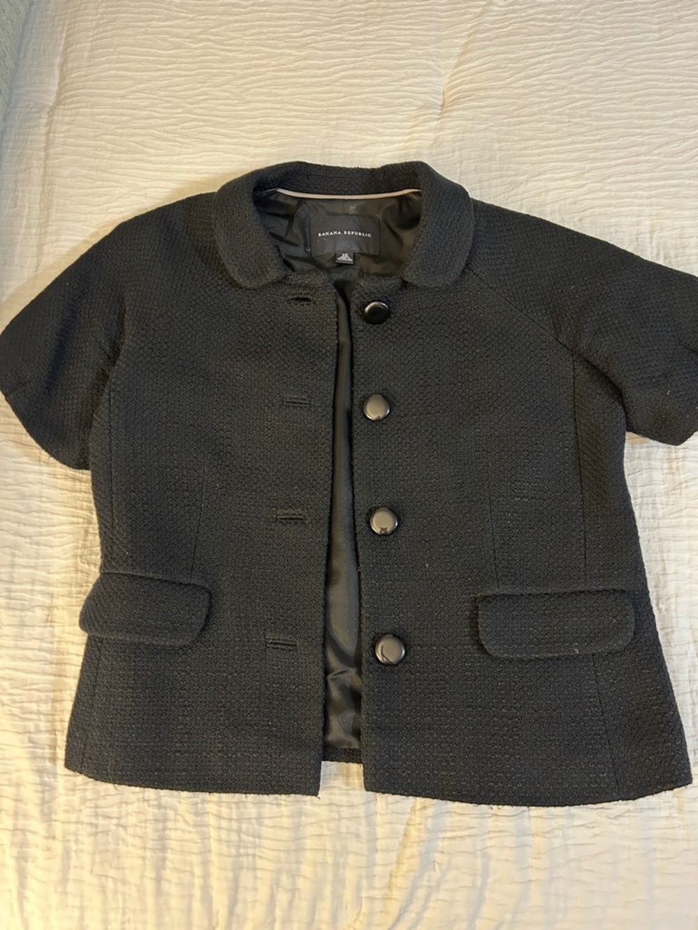 Banana Republic Black Short-Sleeve Textured Blazer